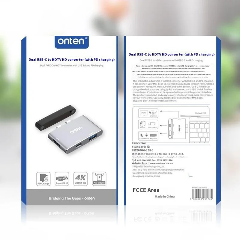 ONTEN 9177S For MacBook Type-C Hub PD3.0 Charging 4K HDMI Video Output USB 3.0 Expansion Dock