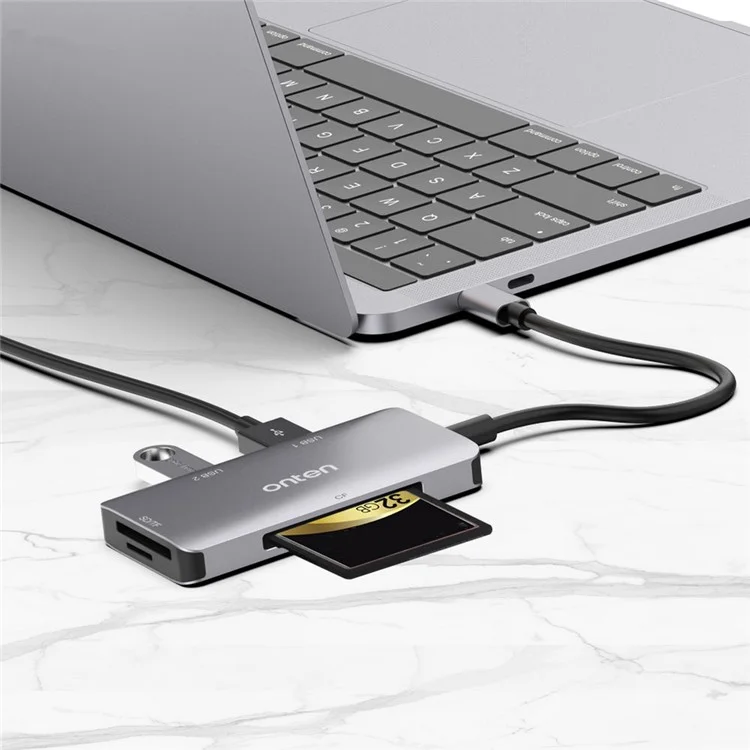 ONTEN OTN-91182 Hub USB3.0 multifonctionnel Lecteur de cartes pour appareil photo, avec Type-C vers 2 x USB3.0 + SD / TF 3.0 + CF 3.0