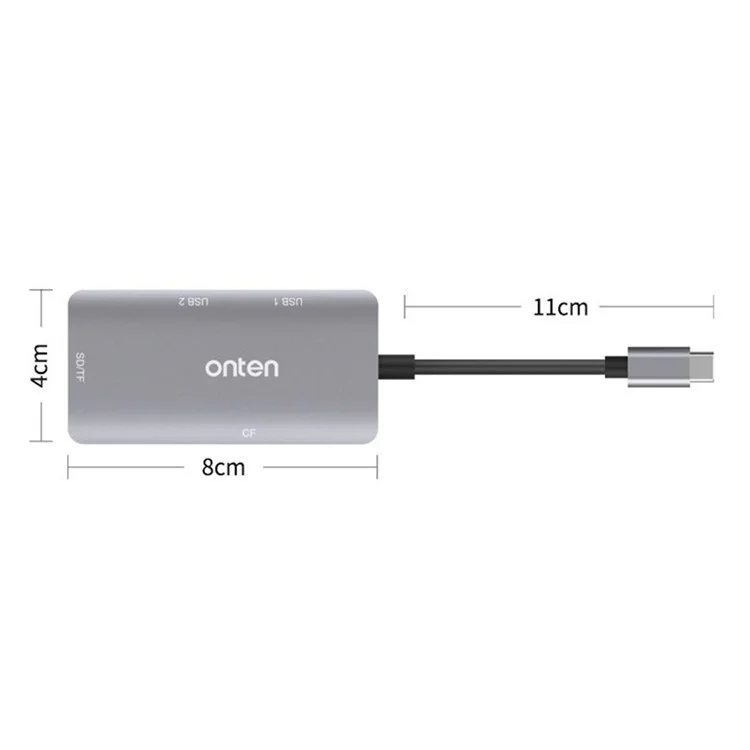ONTEN OTN-91182 Hub USB3.0 multifonctionnel Lecteur de cartes pour appareil photo, avec Type-C vers 2 x USB3.0 + SD / TF 3.0 + CF 3.0