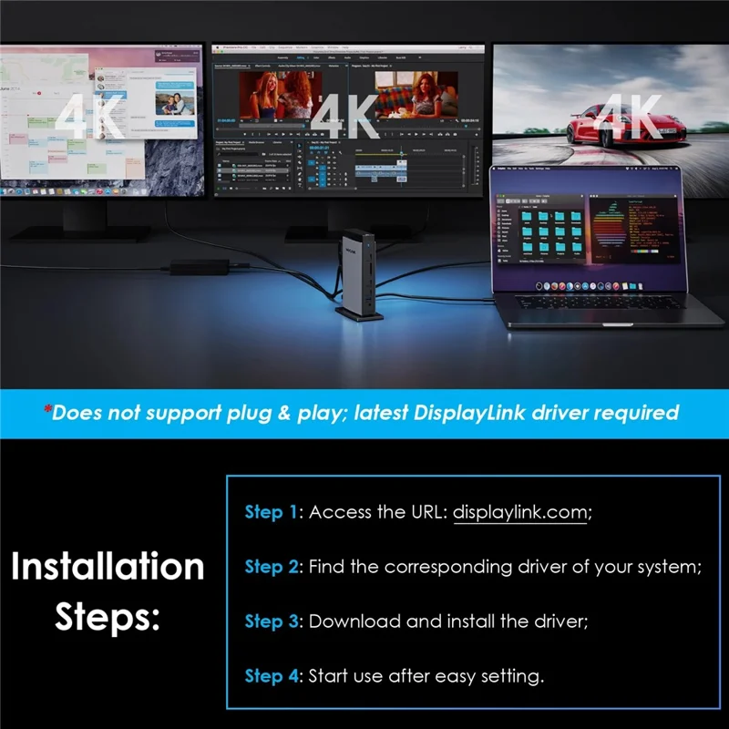 WAVLINK WL-UG69PD13Pro For MacBook M1 M2 M3 / Windows 15 in 1 Laptop Docking Station 3 HD USB C DisplayLink Hub - US Plug