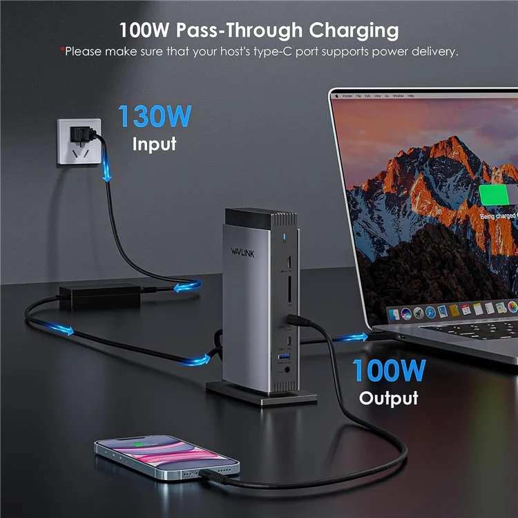 WAVLINK WL-UG69PD13Pro For MacBook M1 M2 M3 / Windows 15 in 1 Laptop Docking Station 3 HD USB C DisplayLink Hub - AU Plug