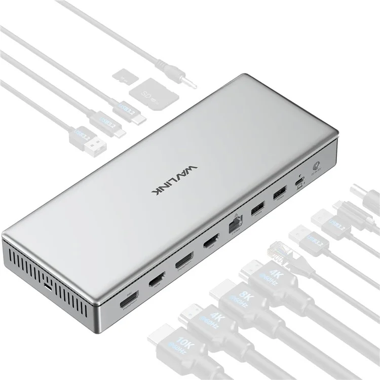 WAVLINK WL-UG75PD1-DH2 USB-C Displaylink DL7400 Docking Station Support Quad Display for MacBook M1 M2 M3 / Windows 10 / 11 - EU Plug