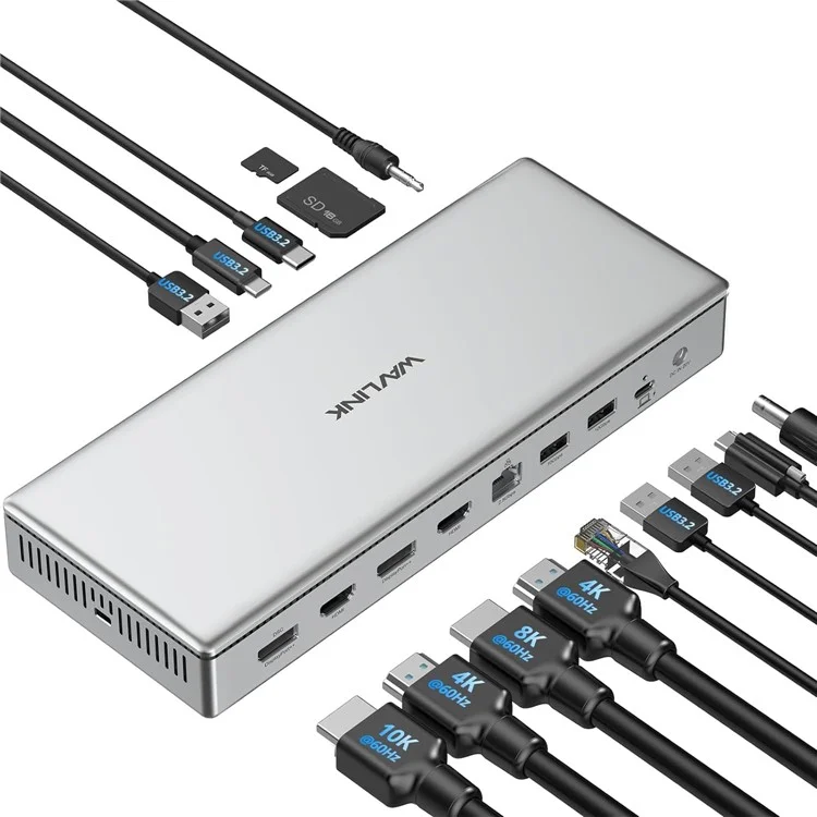 WAVLINK WL-UG75PD1-DH2 USB-C Displaylink DL7400 Docking Station Support Quad Display for MacBook M1 M2 M3 / Windows 10 / 11 - EU Plug