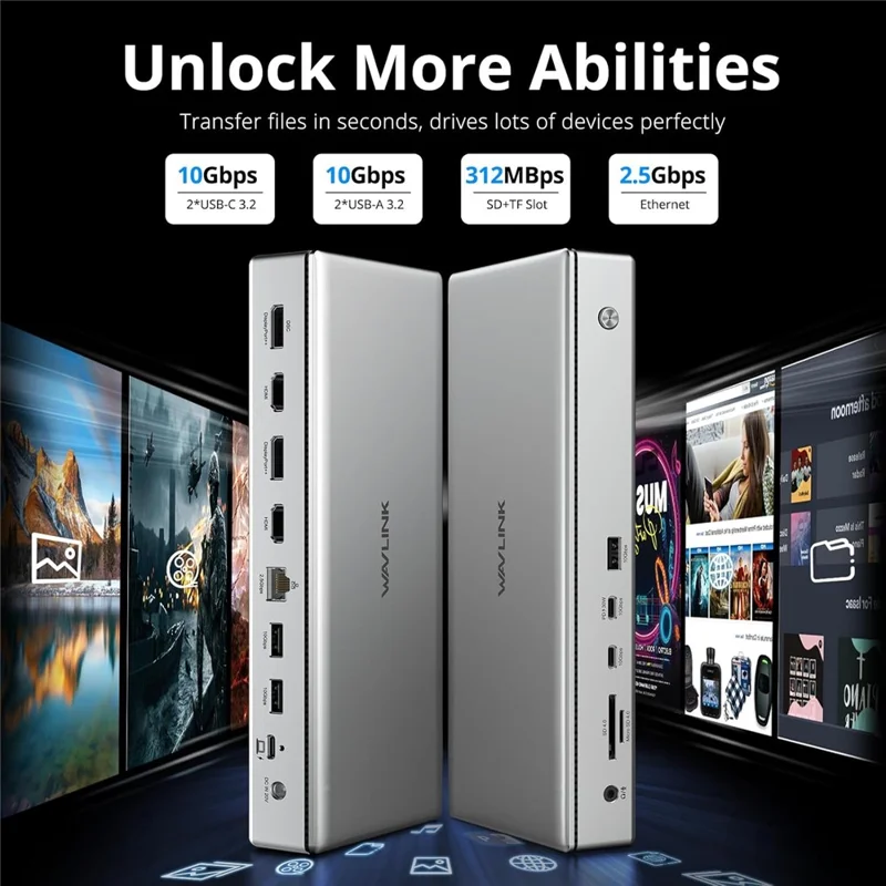 WAVLINK WL-UG75PD1-DH2 USB-C DisplayLink DL7400 Docking Station Support Quad Display for MacBook M1 M2 M3 / Windows 10 / 11 - AU Plug