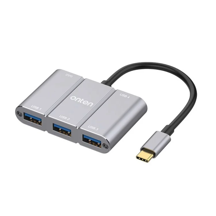 ONTEN 9506B Hub USB 3.0 Haute Vitesse 4 Ports avec Adaptateur d'Extension Type-C en Alliage d'Aluminium