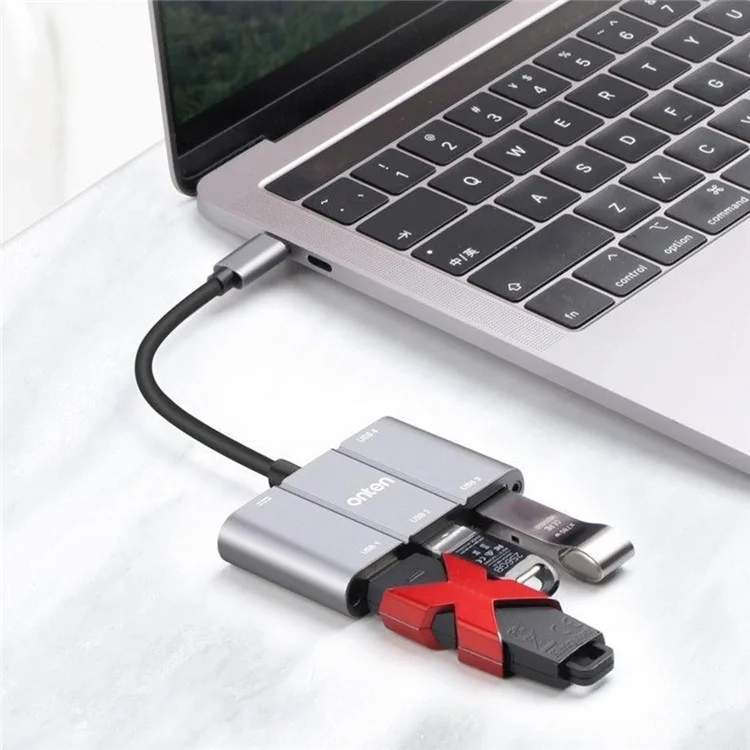 ONTEN 9506B Hub USB 3.0 Haute Vitesse 4 Ports avec Adaptateur d'Extension Type-C en Alliage d'Aluminium