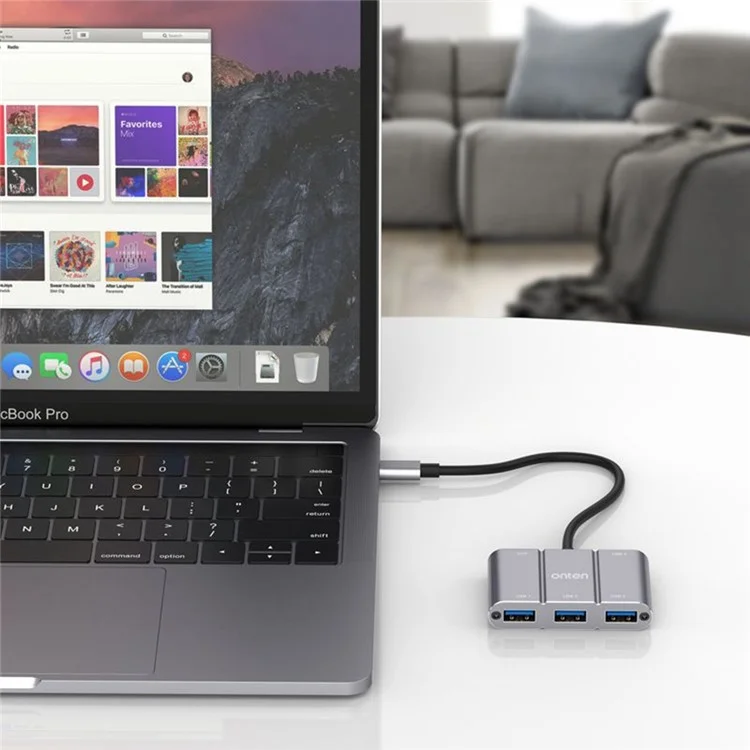 ONTEN 9506B Hub USB 3.0 Haute Vitesse 4 Ports avec Adaptateur d'Extension Type-C en Alliage d'Aluminium