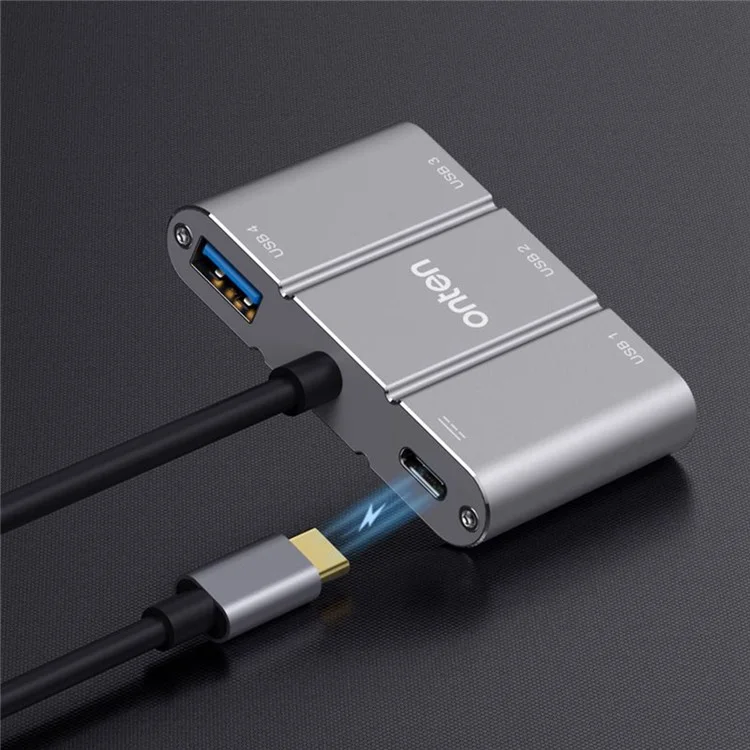 ONTEN 9506B Hub USB 3.0 Haute Vitesse 4 Ports avec Adaptateur d'Extension Type-C en Alliage d'Aluminium