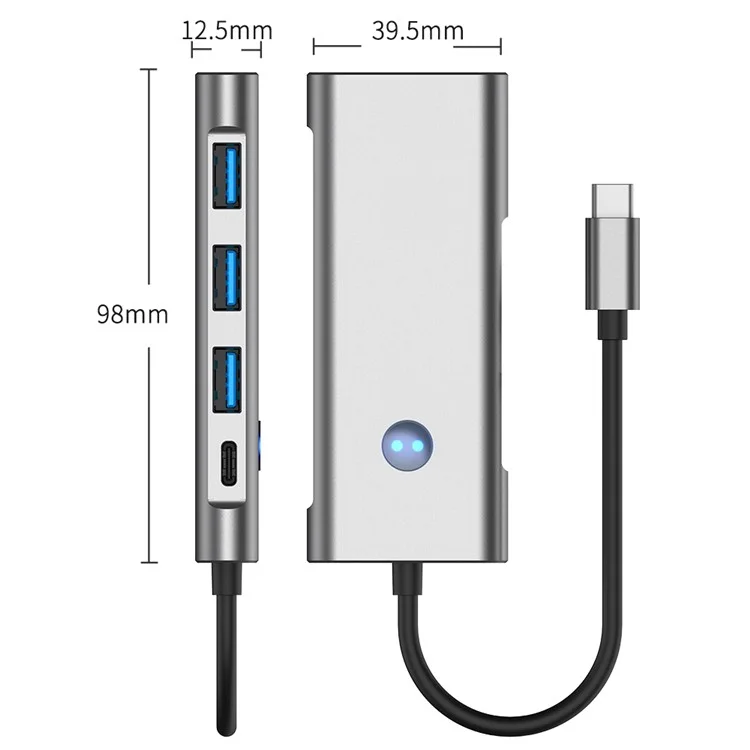 Hub 2425 7 en 1 Type C USB 3.0 PD 100W Station d'extension Adaptateur HD 4K Lecteur de cartes SD / TF pour ordinateurs portables