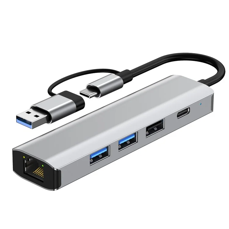 2501 USB-C / USB to Ethernet Adapter RJ45 Gigabit Network Card with USB3.2 USB2.0 USB-C3.2 DC5V Ports Converter