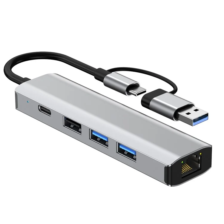 2501 USB-C / USB to Ethernet Adapter RJ45 Gigabit Network Card with USB3.2 USB2.0 USB-C3.2 DC5V Ports Converter