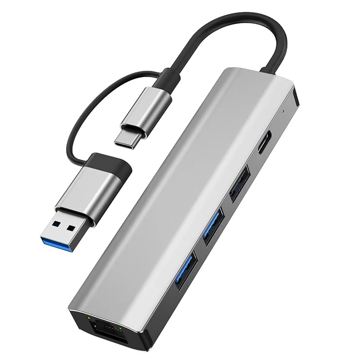 2501 USB-C / USB to Ethernet Adapter RJ45 Gigabit Network Card with USB3.2 USB2.0 USB-C3.2 DC5V Ports Converter
