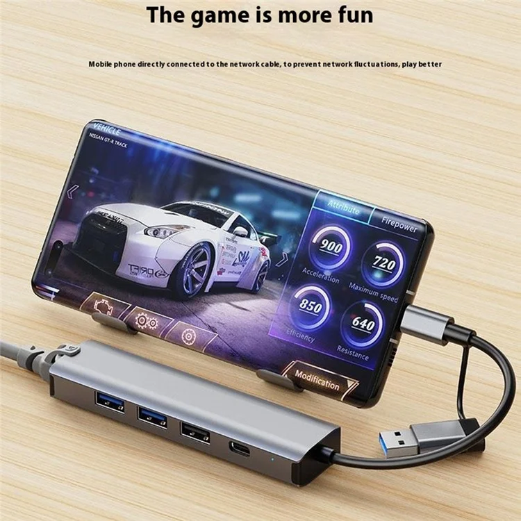 2501 USB-C / USB to Ethernet Adapter RJ45 Gigabit Network Card with USB3.2 USB2.0 USB-C3.2 DC5V Ports Converter