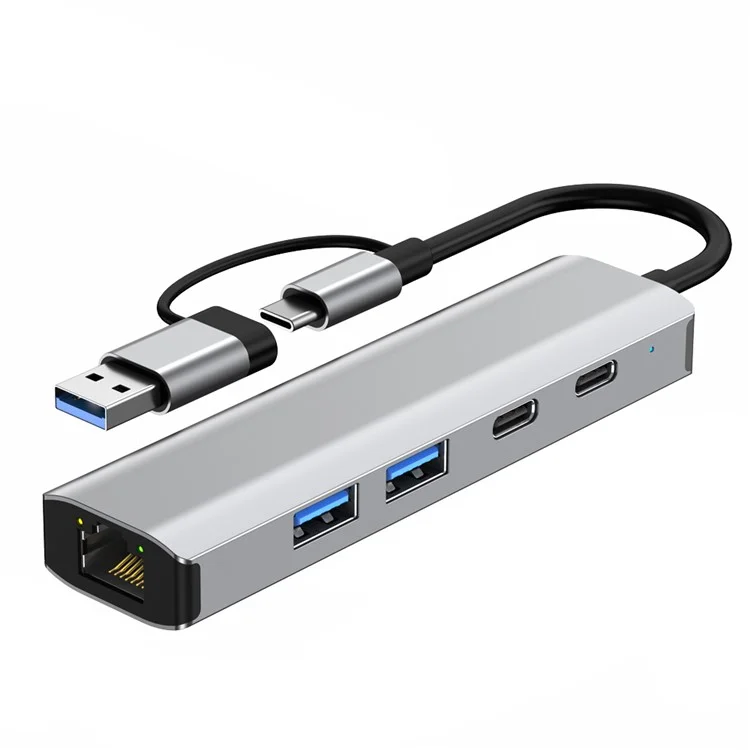 2503 Hub USB / Type-C Gigabit RJ45 2xUSB3.2 USB-C2.0 USB-C3.2 DC5V 6 in 1 Stazione di aggancio