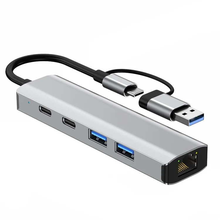 2503 Hub USB / Type-C Gigabit RJ45 2xUSB3.2 USB-C2.0 USB-C3.2 DC5V 6 in 1 Stazione di aggancio