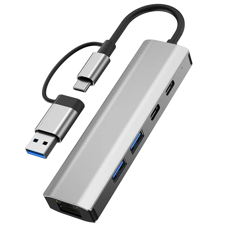 2503 Hub USB / Type-C Gigabit RJ45 2xUSB3.2 USB-C2.0 USB-C3.2 DC5V 6 in 1 Stazione di aggancio