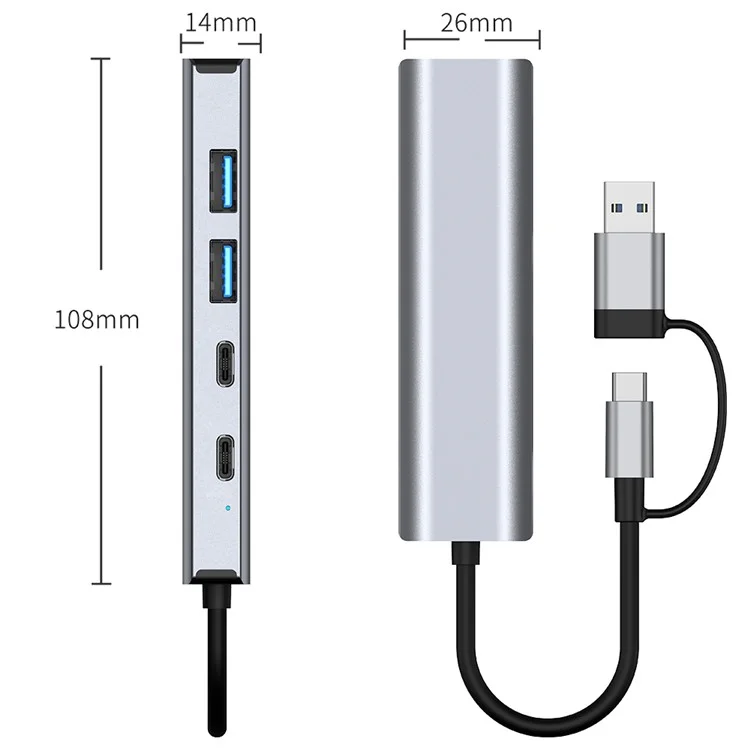 2503 Hub USB / Type-C Gigabit RJ45 2xUSB3.2 USB-C2.0 USB-C3.2 DC5V 6 in 1 Stazione di aggancio