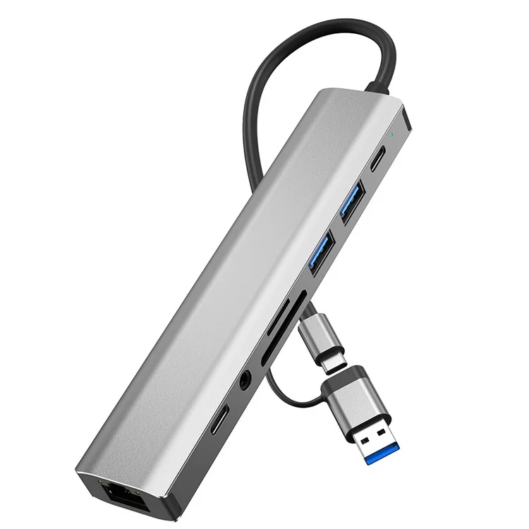 2509 USB-C / USB Hub 9-in-1 Dockingstation RJ45 USB3.0 USB2.0 USB-C2.0 3,5mm DC5V SD / TF Kartenleser Adapter