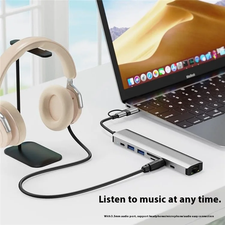 2509 USB-C / USB Hub 9-in-1 Dockingstation RJ45 USB3.0 USB2.0 USB-C2.0 3,5mm DC5V SD / TF Kartenleser Adapter