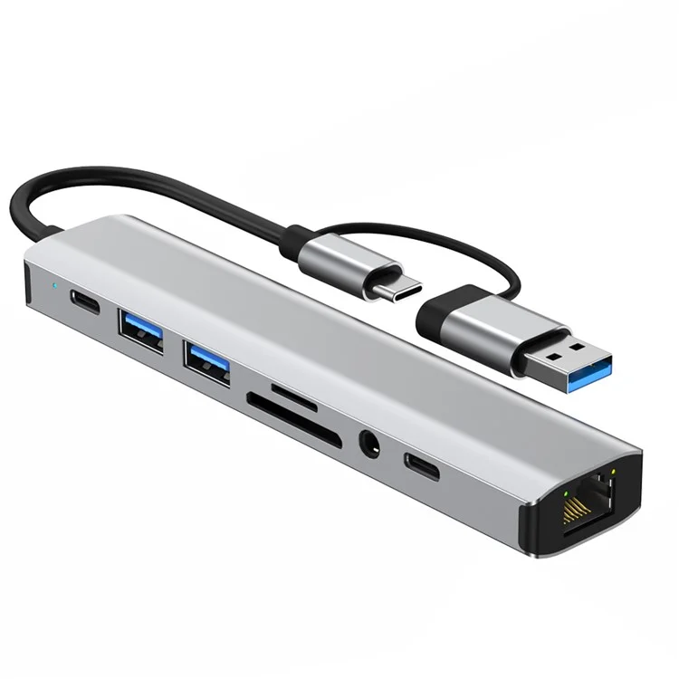2509 USB-C / USB Hub 9-in-1 Dockingstation RJ45 USB3.0 USB2.0 USB-C2.0 3,5mm DC5V SD / TF Kartenleser Adapter