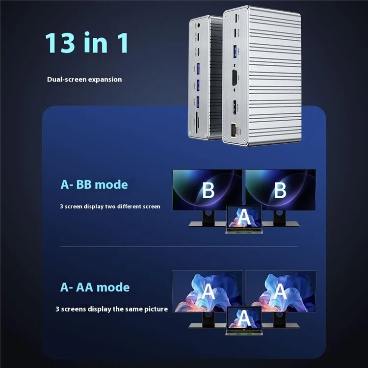 2428 Type-C Hub 13 in 1 Desktop Docking Station USB 3.0 Gigabit Ethernet HD VGA Adapter for Laptop