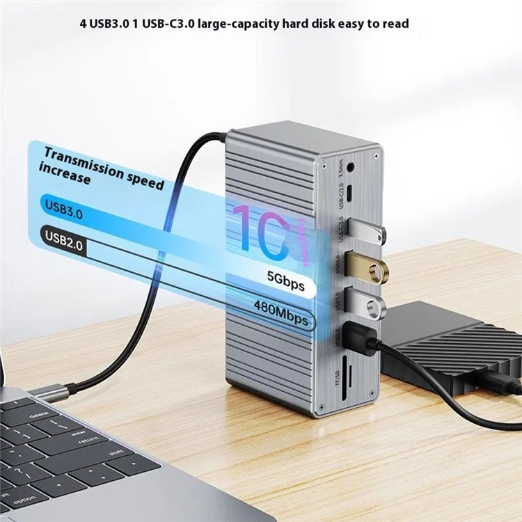 2428 Type-C Hub 13 in 1 Desktop Docking Station USB 3.0 Gigabit Ethernet HD VGA Adapter for Laptop