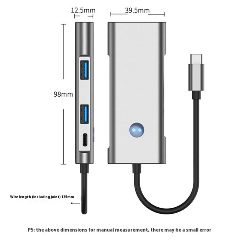 2426 USB Hub Type-C to 2 x USB3.2 + HD + PD 100W + 2 x USB-C3.2 One-Key Screen Off 6 in 1 Expansion Dock