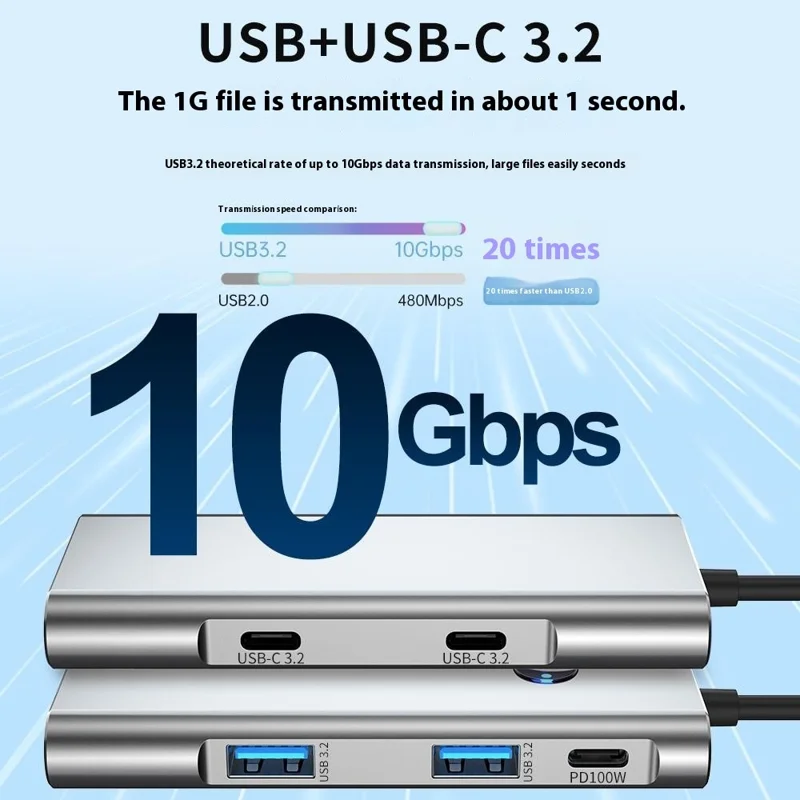 2426 USB Hub Type-C to 2 x USB3.2 + HD + PD 100W + 2 x USB-C3.2 One-Key Screen Off 6 in 1 Expansion Dock