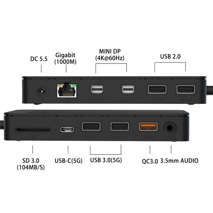 Station d'accueil ONTEN SD11 12 en 1 pour Microsoft Surface Pro / Go / Laptop avec adaptateur Mini DP 4K
