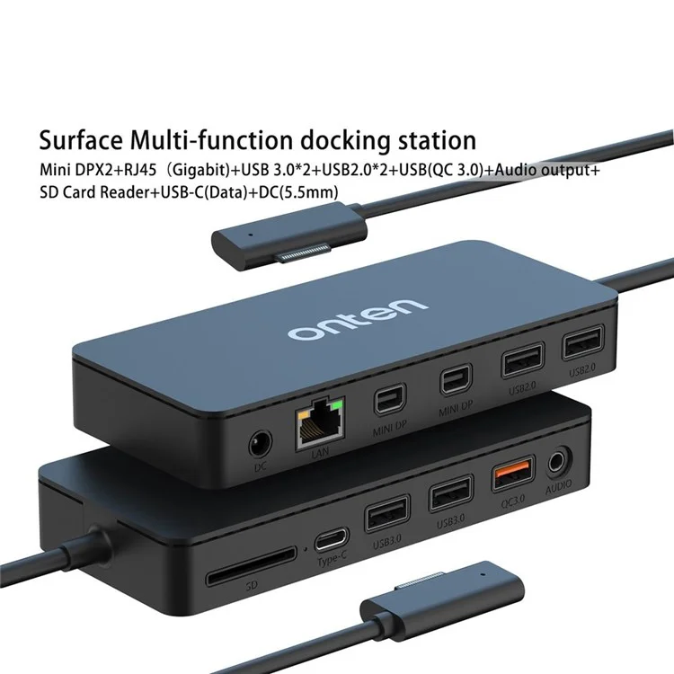 Station d'accueil ONTEN SD11 12 en 1 pour Microsoft Surface Pro / Go / Laptop avec adaptateur Mini DP 4K