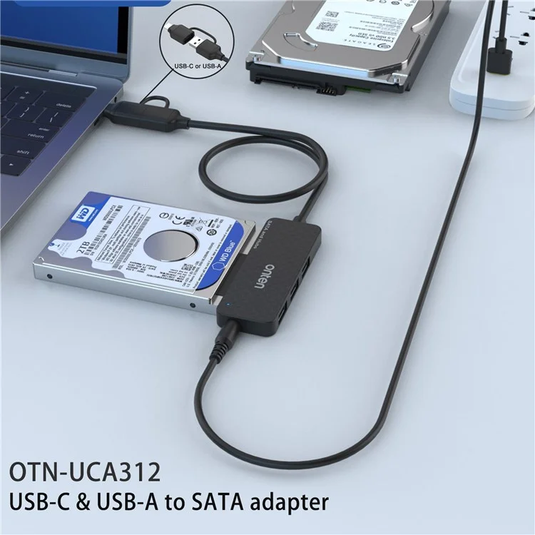 ONTEN UCA312 USB A + USB C to SATA Adapter with 3 Ports USB 3.0 Hub for 2.5 Inch HDD SSD