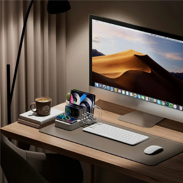 150W USB A + Type C 8 Ports Charger Hub GaN Fast Charging Station with 15W Wireless Charging - White / US Plug