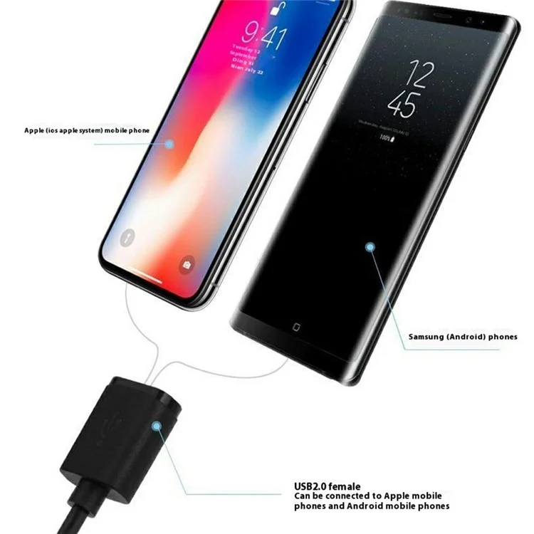 Cabo Adaptador ONTEN OTN-7562S de Energia USB Macho + USB 2.0 Fêmea para HD para Espelhamento de Tela de Smartphone