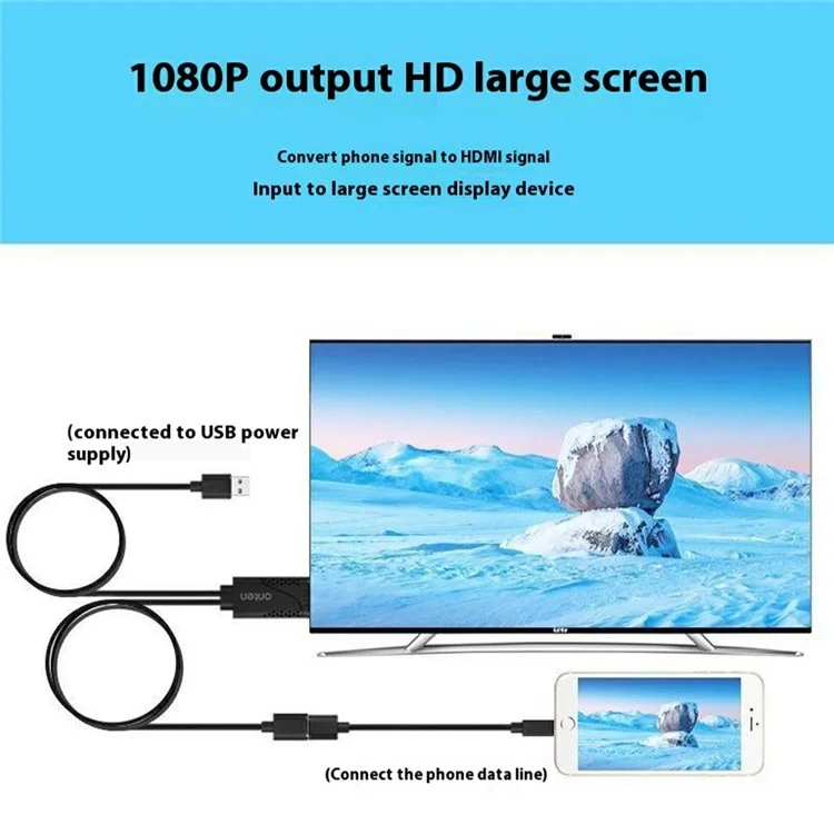 Cabo Adaptador ONTEN OTN-7562S de Energia USB Macho + USB 2.0 Fêmea para HD para Espelhamento de Tela de Smartphone