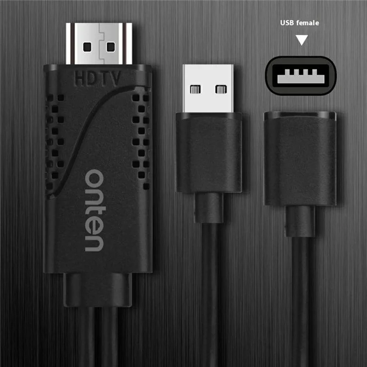 Cabo Adaptador ONTEN OTN-7562S de Energia USB Macho + USB 2.0 Fêmea para HD para Espelhamento de Tela de Smartphone