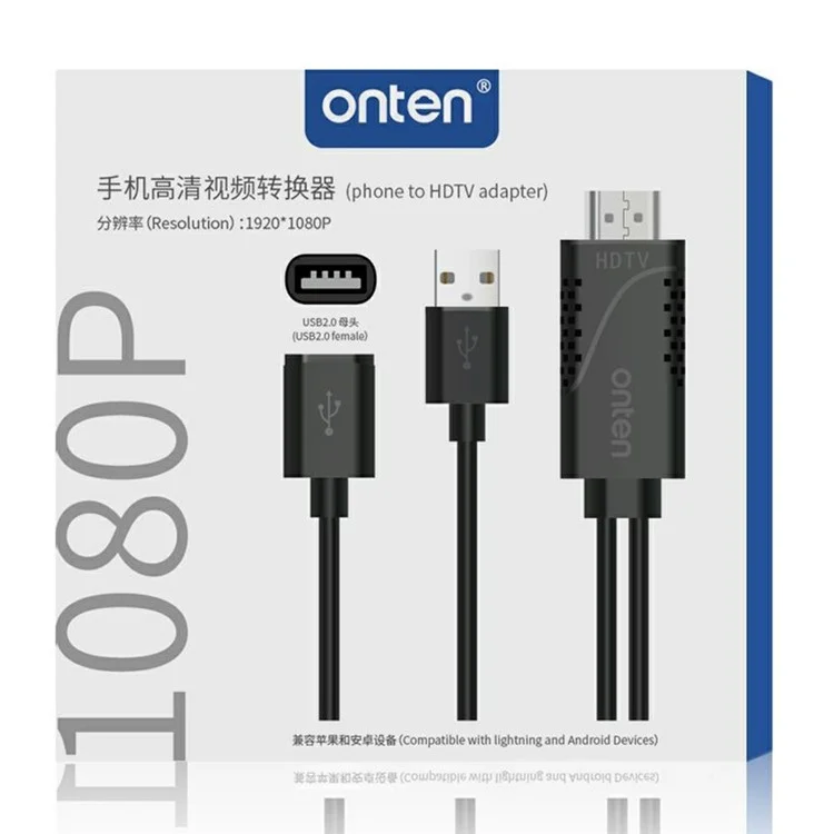 Cabo Adaptador ONTEN OTN-7562S de Energia USB Macho + USB 2.0 Fêmea para HD para Espelhamento de Tela de Smartphone