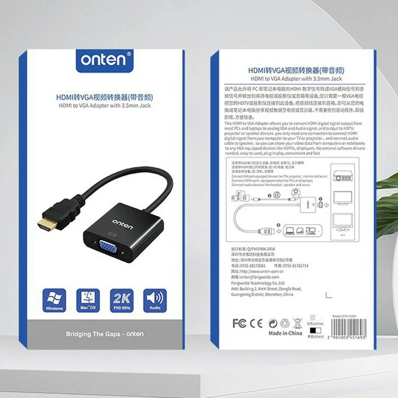 ONTEN 5169 HD to VGA 1080P Converter Adapter with Audio Port
