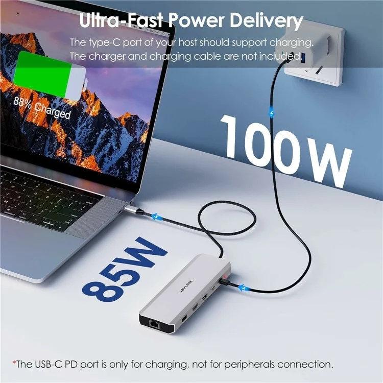 WAVLINK UMD309 10 в 1 USB-C Хаб с двойным HD, 100 Вт PD, 10 Гбит/с USB-A USB-C Док-станция