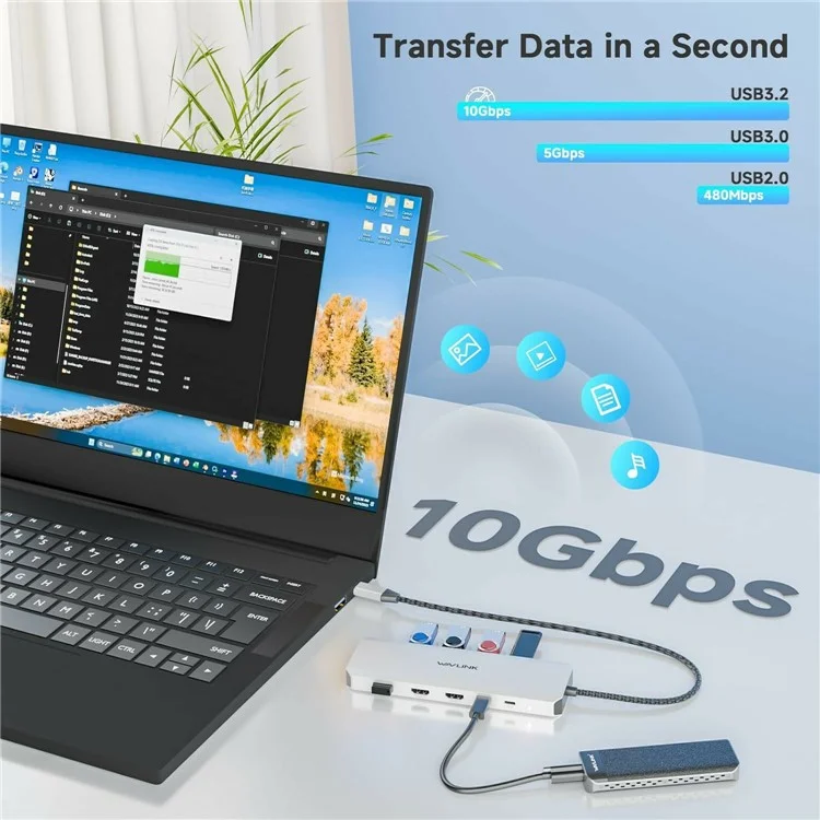 WAVLINK UMD309 10 в 1 USB-C Хаб с двойным HD, 100 Вт PD, 10 Гбит/с USB-A USB-C Док-станция