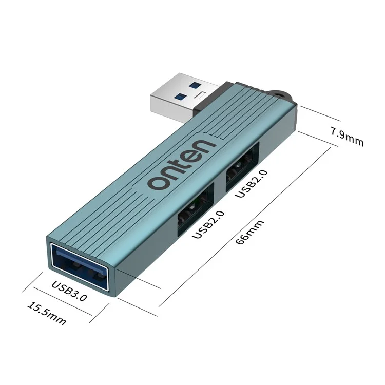 ONTEN OTN-US51 Adaptador de Hub USB-A a 2xUSB 2.0 + USB3.0 de Alta Velocidad con Carcasa de Aleación de Aluminio