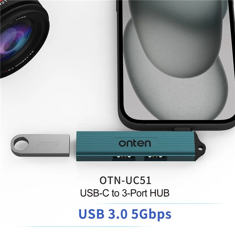 ONTEN OTN-UC51 Hub USB-C USB3.0 + 2xUSB2.0 Répartiteur Adaptateur d'extension pour Ordinateur portable, Tablette et Smartphone