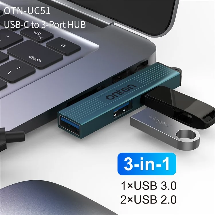 ONTEN OTN-UC51 Hub USB-C USB3.0 + 2xUSB2.0 Répartiteur Adaptateur d'extension pour Ordinateur portable, Tablette et Smartphone