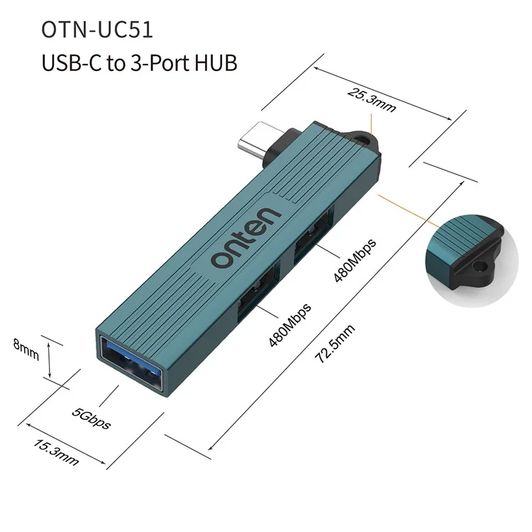 ONTEN OTN-UC51 Hub USB-C USB3.0 + 2xUSB2.0 Répartiteur Adaptateur d'extension pour Ordinateur portable, Tablette et Smartphone