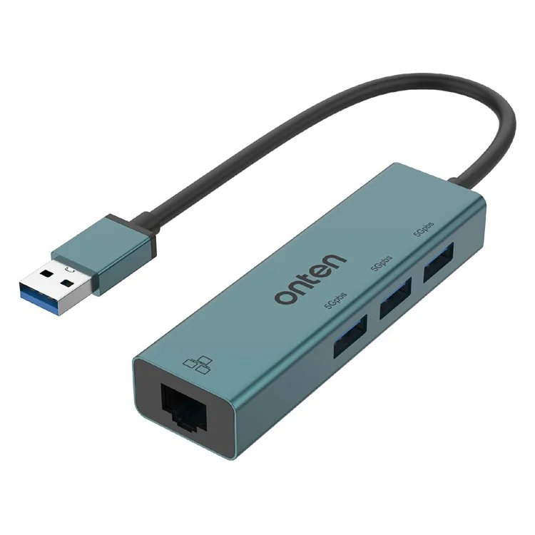 ONTEN 5221 Hub USB 4 en 1 Adaptateur Ethernet Carte Réseau 100 Mbps Dock d'Extension 3 ports USB 3.0