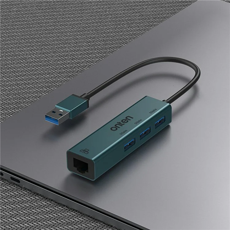 ONTEN 5221 Hub USB 4 en 1 Adaptateur Ethernet Carte Réseau 100 Mbps Dock d'Extension 3 ports USB 3.0