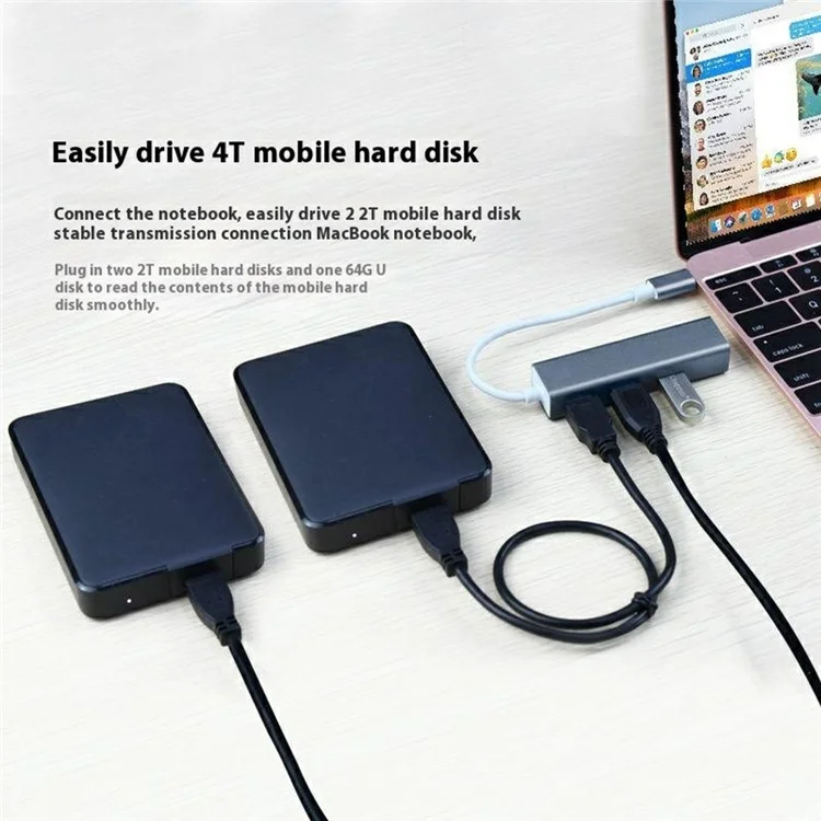 ONTEN 9596 4-Port USB 3.0 Erweiterungshub 5 Gbit/s Datenübertragung Typ C zu USB-Verteiler - Grau