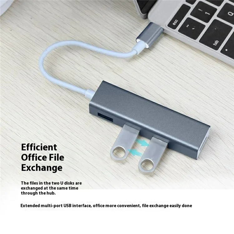 ONTEN 9596 4-Port USB 3.0 Erweiterungshub 5 Gbit/s Datenübertragung Typ C zu USB-Verteiler - Grau