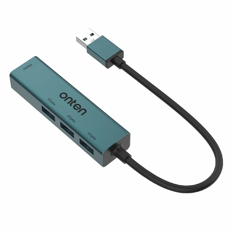 ONTEN 5222 4-in-1 USB-Hub aus Aluminium-Legierung, 5 Gbit/s Datenübertragung, 4x USB 3.0 Verteiler-Adapter