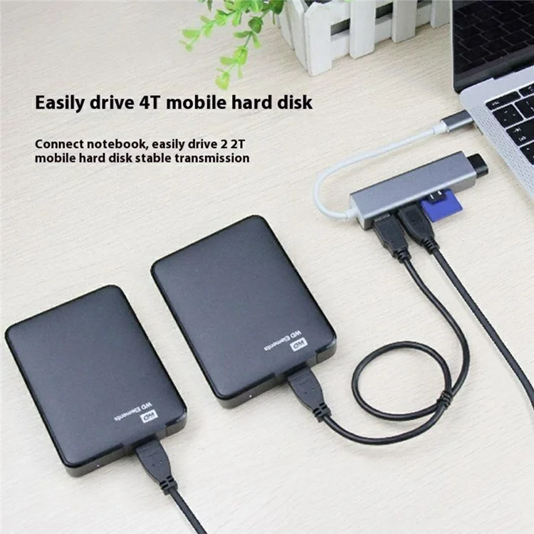 ONTEN 9597 Type C to USB 3.0 Hub 5 In 1 Aluminum Alloy Expansion Dock SD TF Card Reader