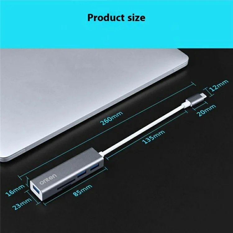 ONTEN 9597 Type C to USB 3.0 Hub 5 In 1 Aluminum Alloy Expansion Dock SD TF Card Reader